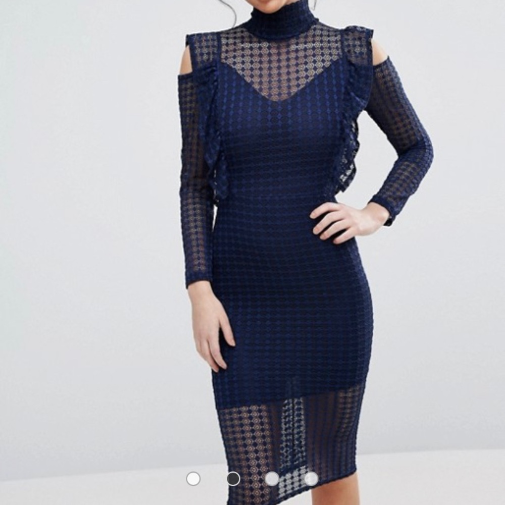 TFNC Lace Bodycon Dress With Frill Flutter Sleeves